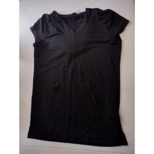 Ideology Black Hooded Pocket Tunic Dress V Neck Short Sleeve Women's Size M